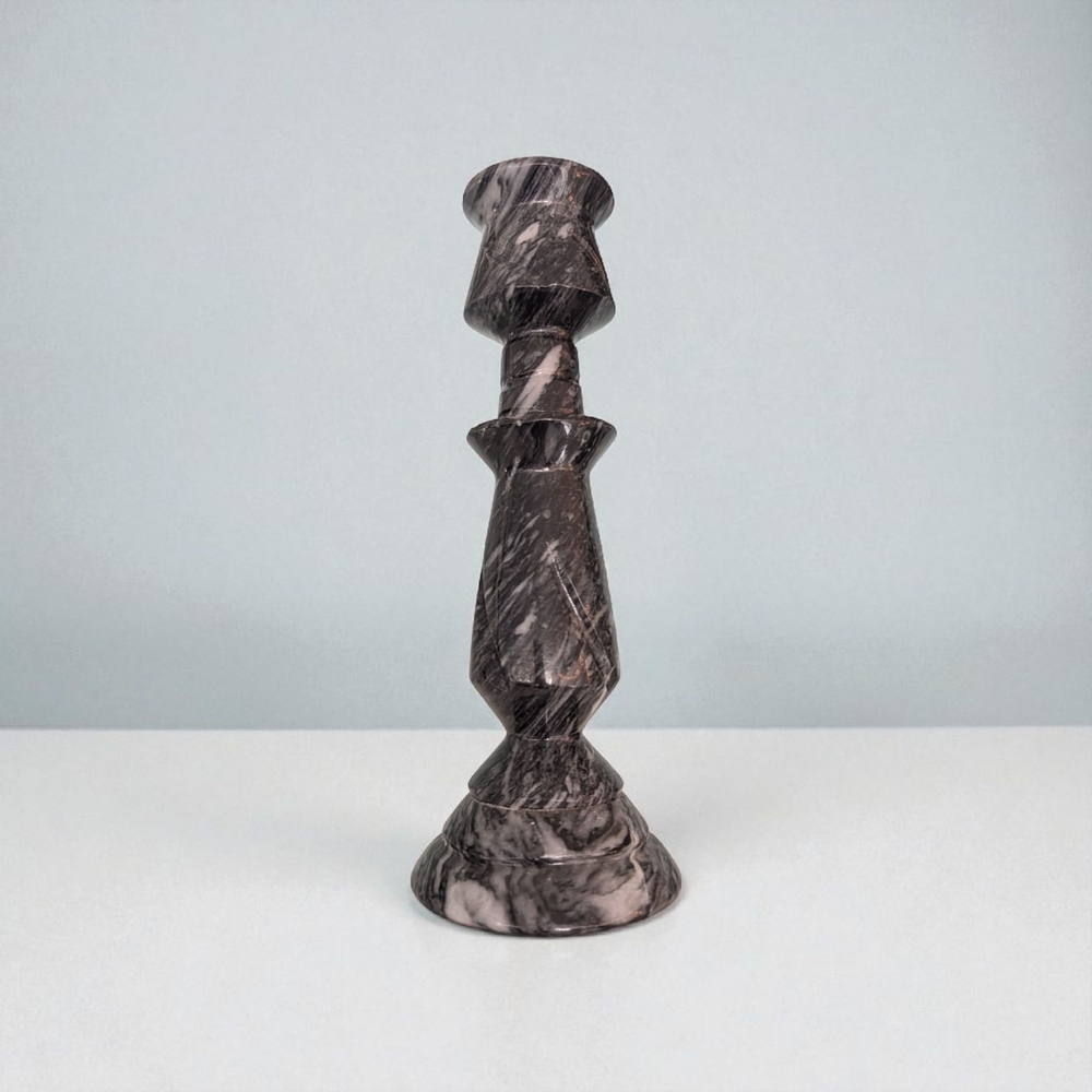 Elegant Vintage Black/Grey/Off White Marble Stone Candlestick